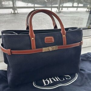 Bric's Classic Navy and Brown Leather Briefcase